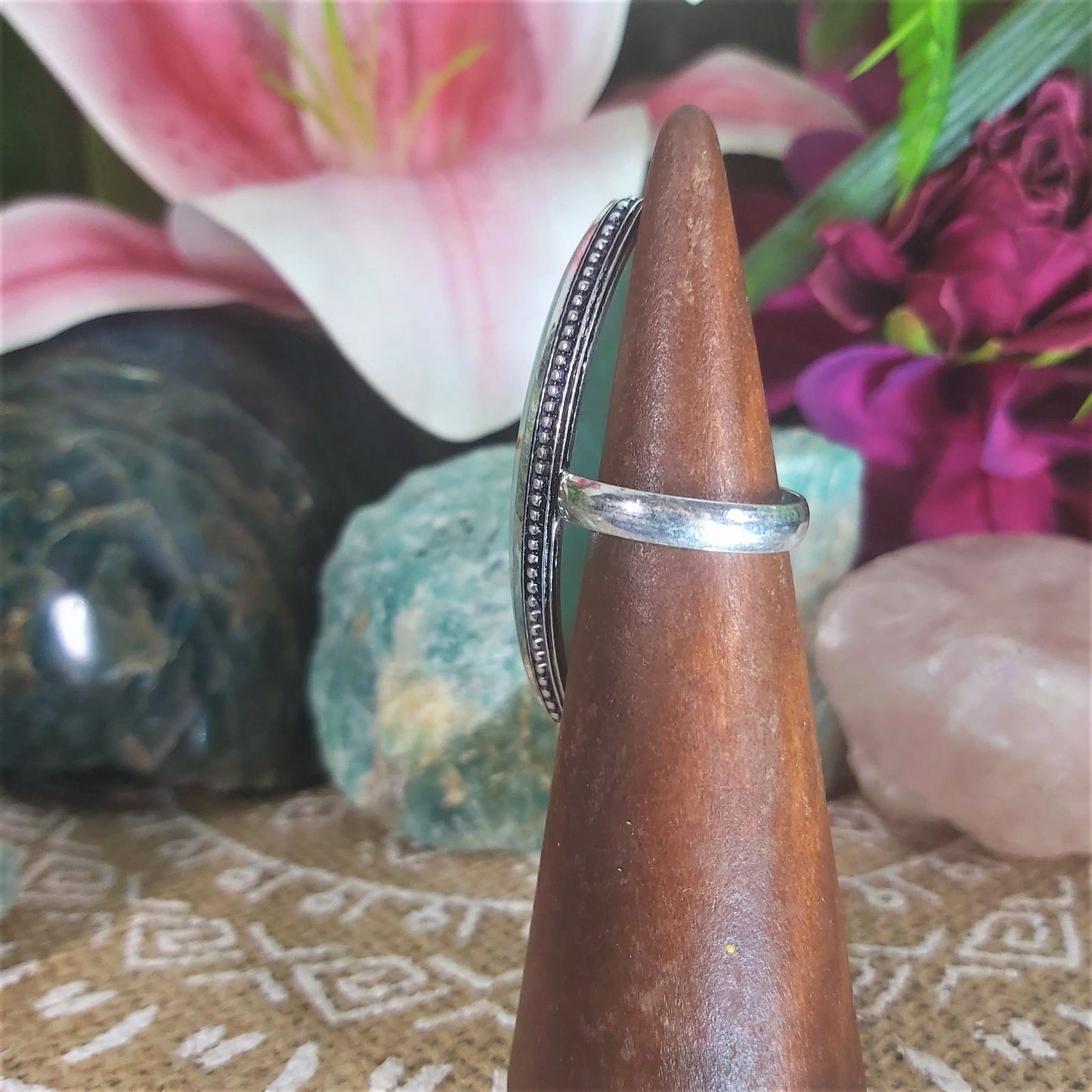 Amazonite Speaking Ones Truth Ring US 7.5 (E1291)