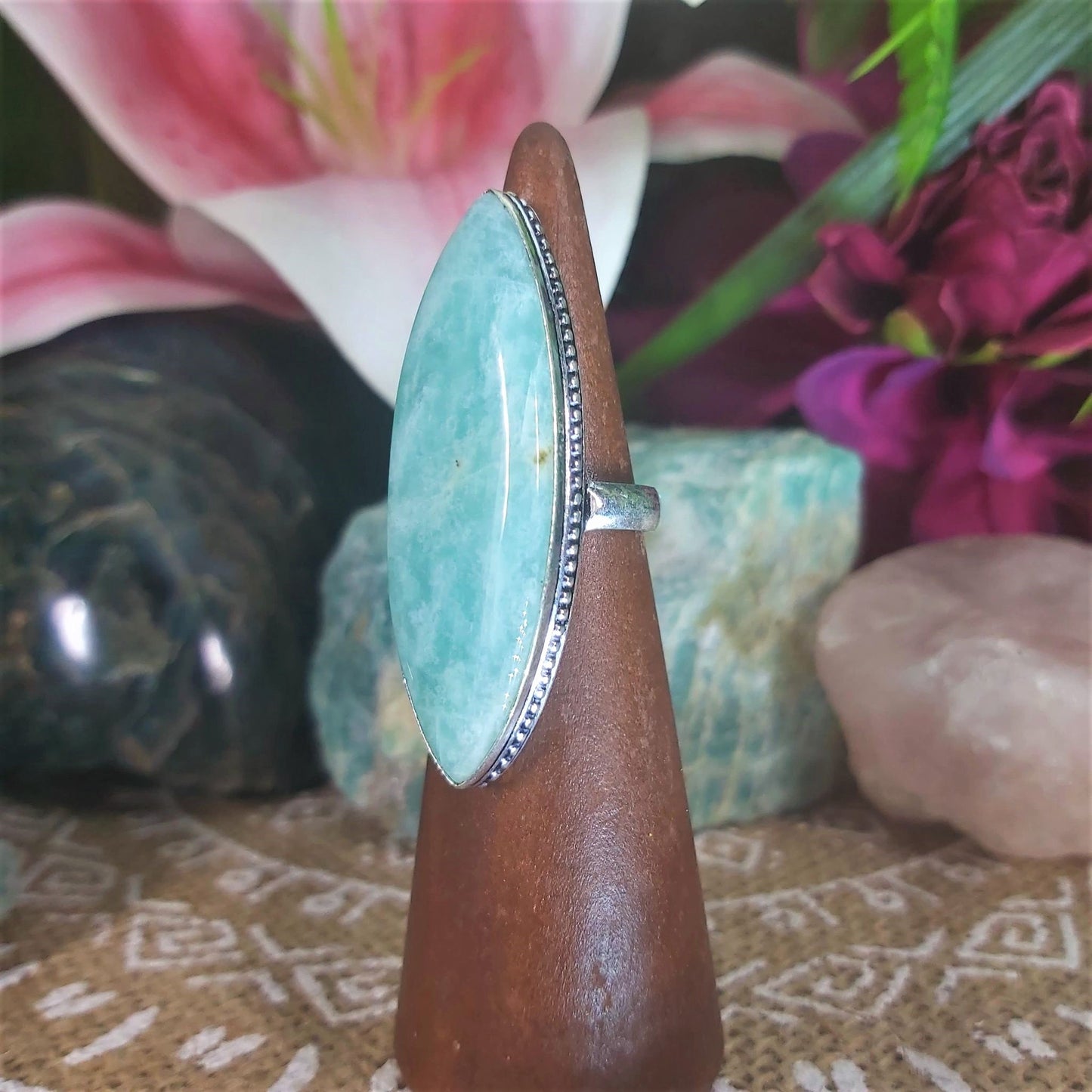 Amazonite Speaking Ones Truth Ring US 7.5 (E1291)