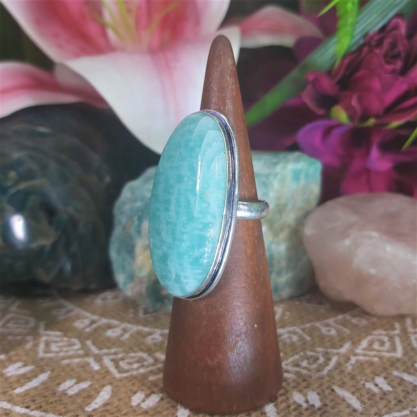Amazonite Speaking Ones Truth Ring US 8 (E1293)