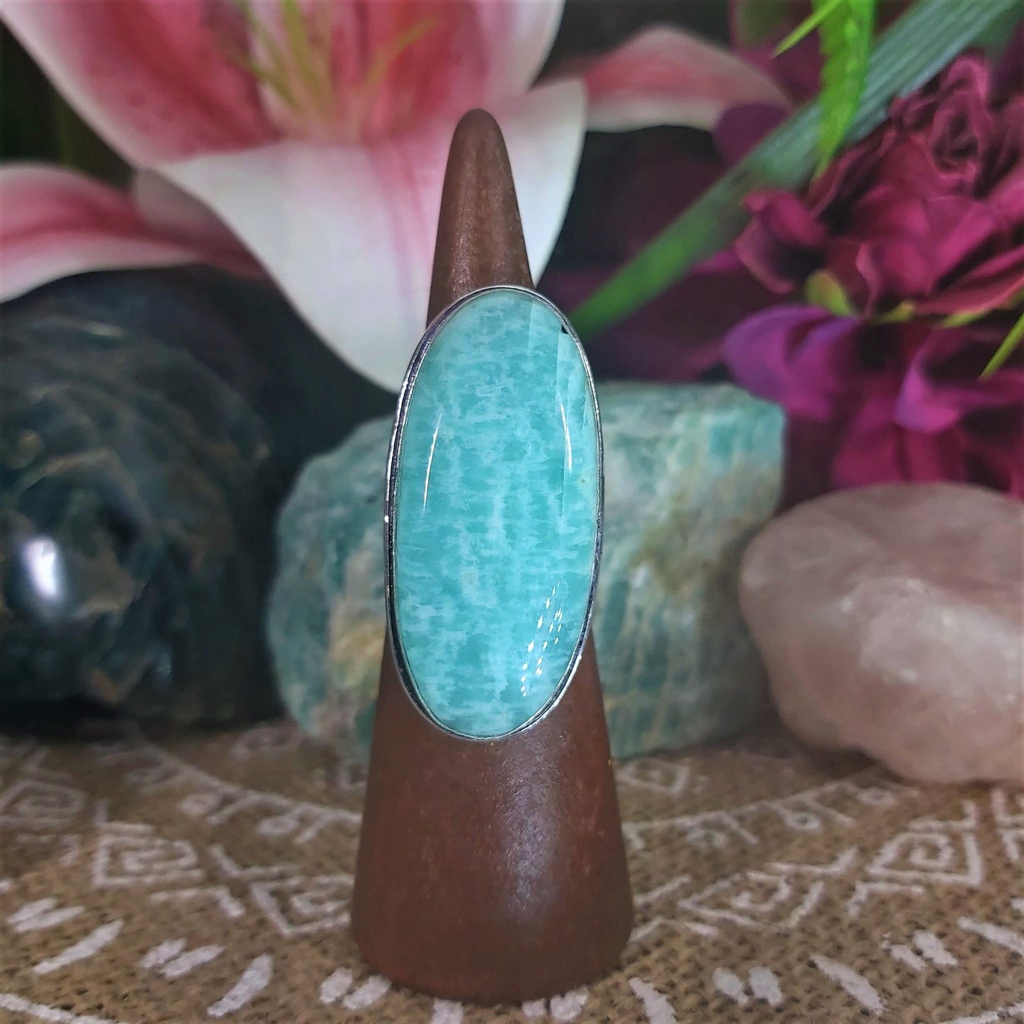 Amazonite Speaking Ones Truth Ring US 8 (E1293)