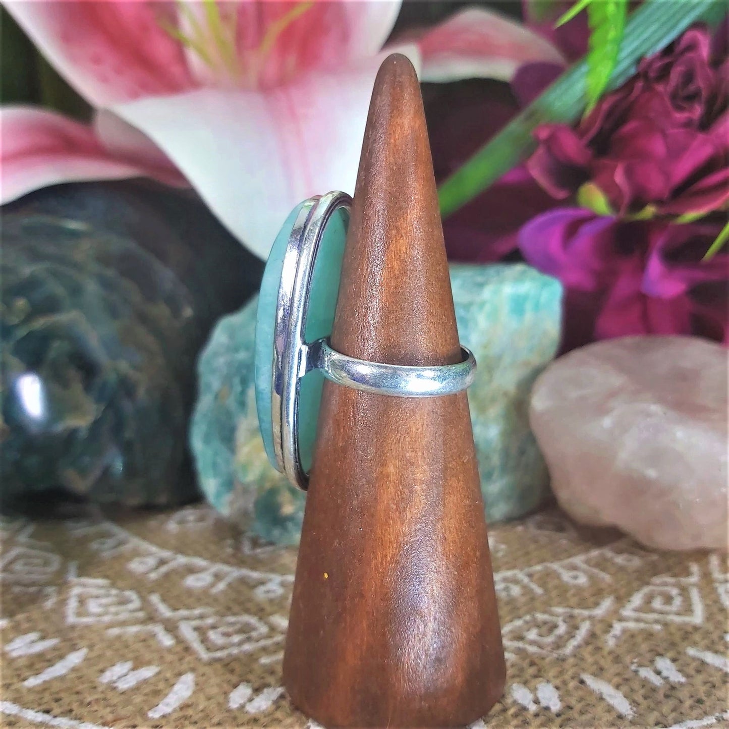 Amazonite Speaking Ones Truth Ring US 8 (E1293)