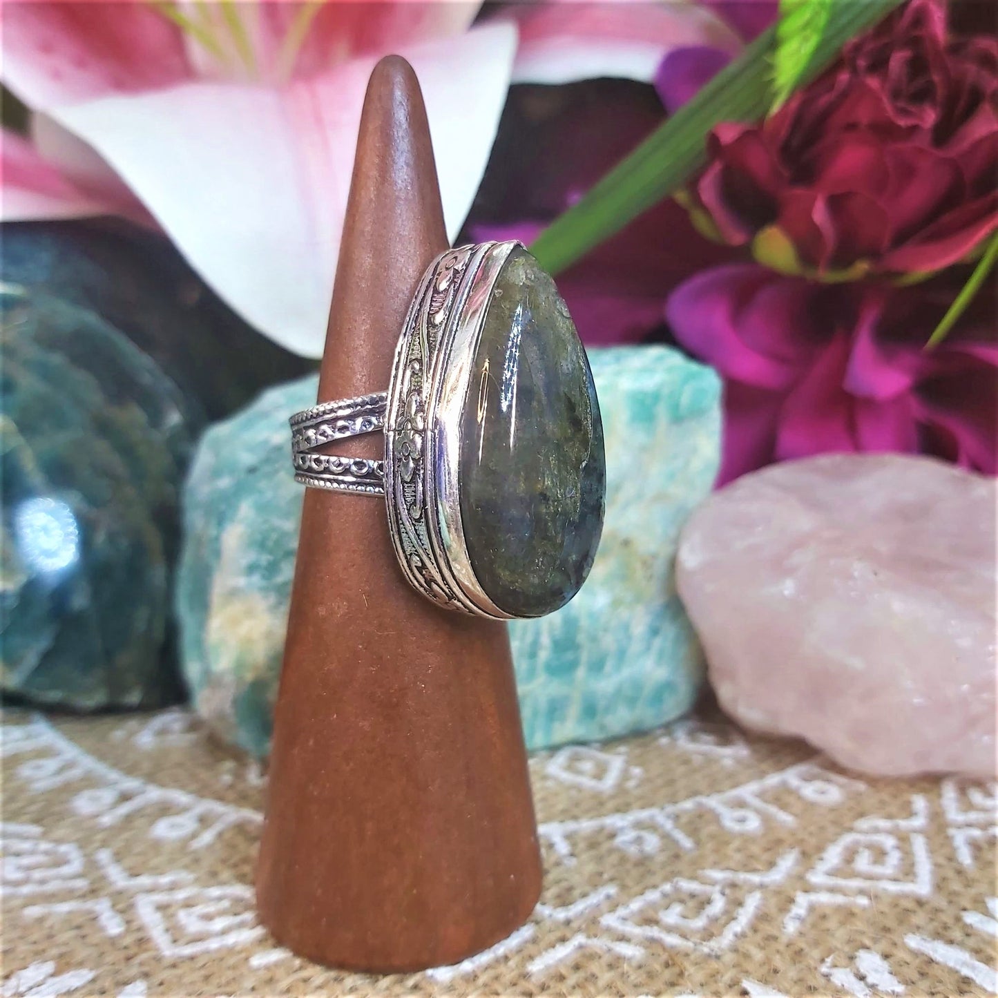 Labradorite Psychic Protection Gemstone Ring US 7 (E1297)