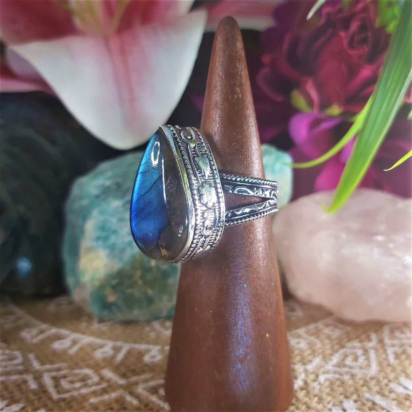 Labradorite Psychic Protection Gemstone Ring US 8 (E1300)