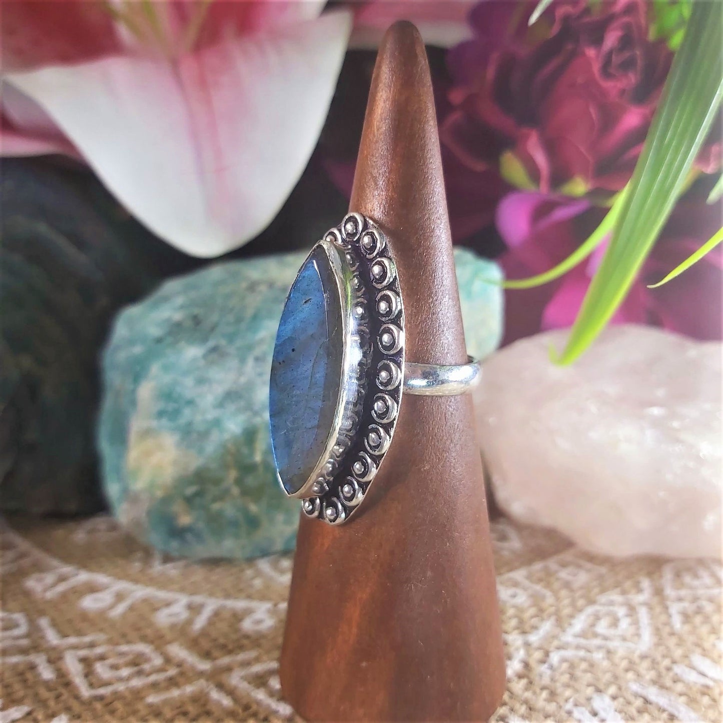 Labradorite Psychic Protection Gemstone Ring US 8 (E1301)