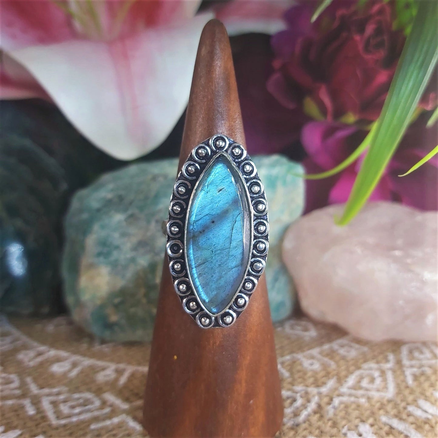 Labradorite Psychic Protection Gemstone Ring US 8 (E1301)