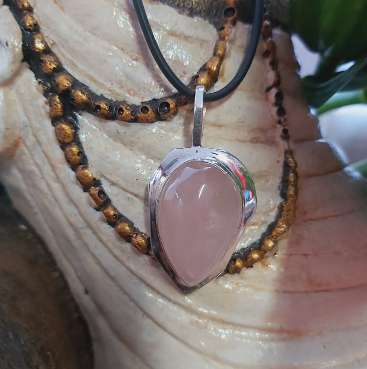 Rose Quartz True Love Gemstone Pendant  (E2128)