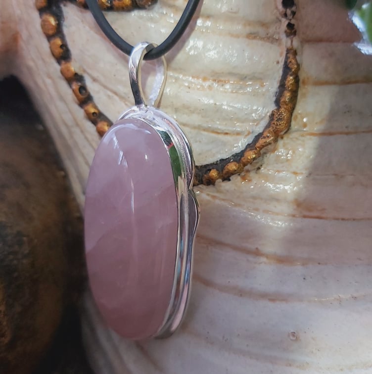 Rose Quartz True Love Gemstone Pendant  (E2129)