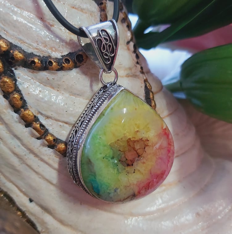 Rainbow Agate Grounding Gemstone Pendant (E2132)