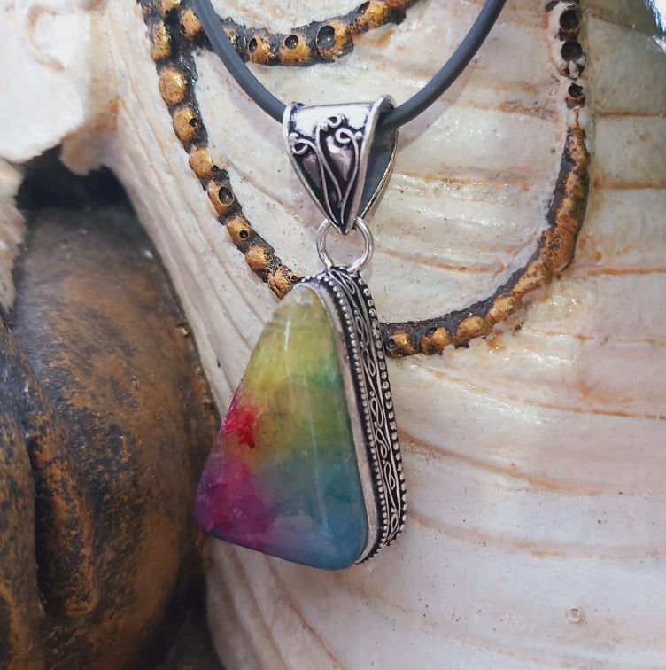 Rainbow Agate Grounding Gemstone Pendant (E2137)
