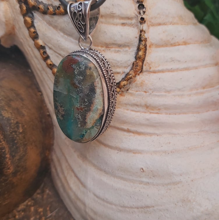 Chrysocolla Heart Chakra Gemstone Pendant (E2259)