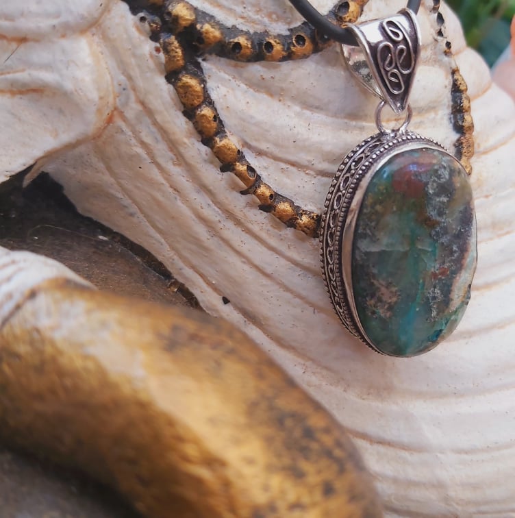 Chrysocolla Heart Chakra Gemstone Pendant (E2259)