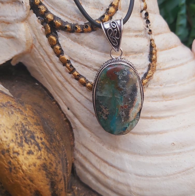 Chrysocolla Heart Chakra Gemstone Pendant (E2259)