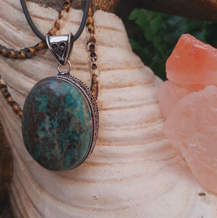 Chrysocolla Heart Chakra Gemstone Pendant (E2261)