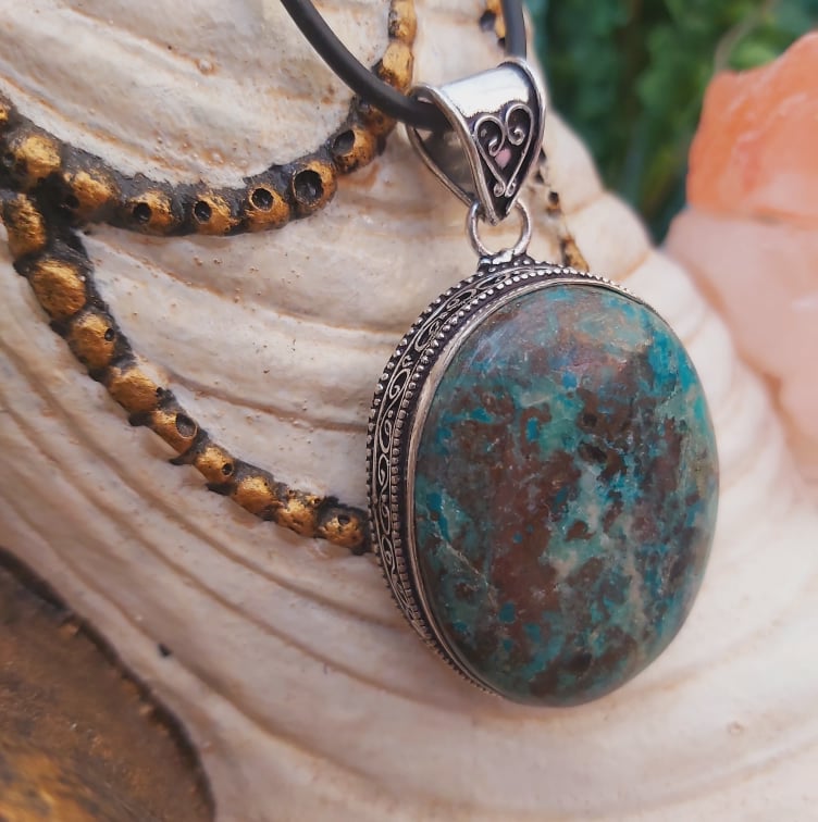 Chrysocolla Heart Chakra Gemstone Pendant (E2261)
