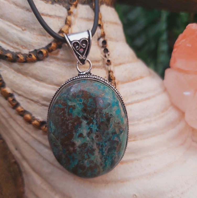 Chrysocolla Heart Chakra Gemstone Pendant (E2261)