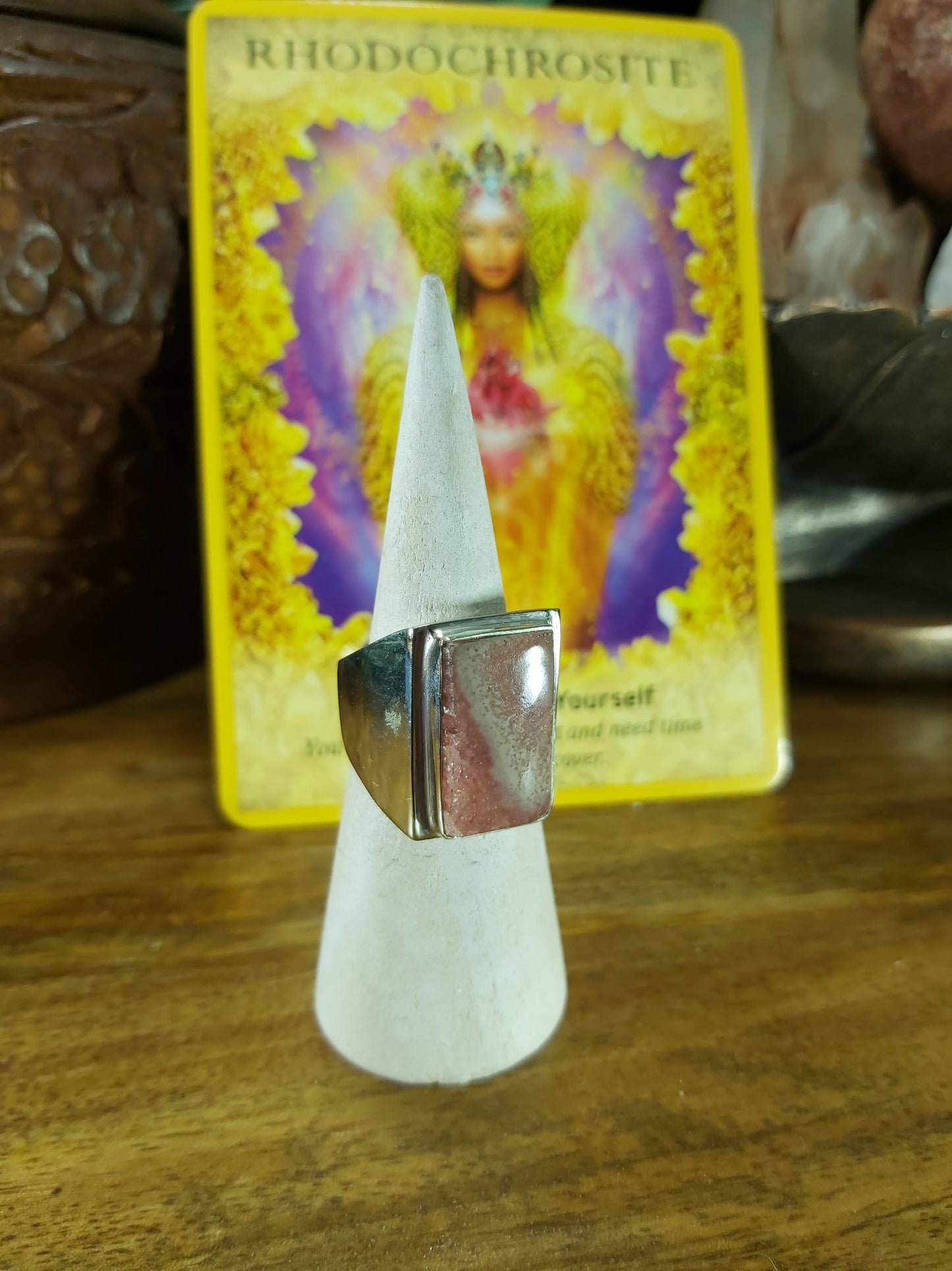 Rhodochrosite Love Ring Size US 8 (E91)