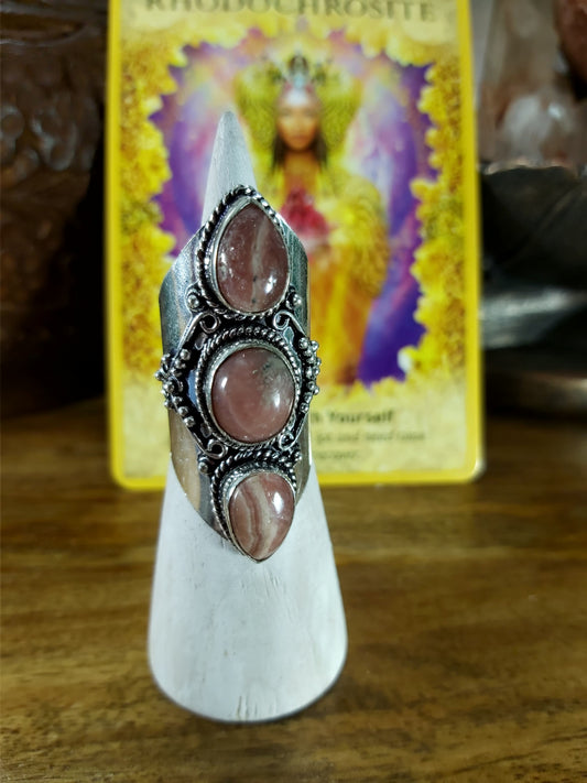 Rhodochrosite Love Ring Size US 8.5 (E94)