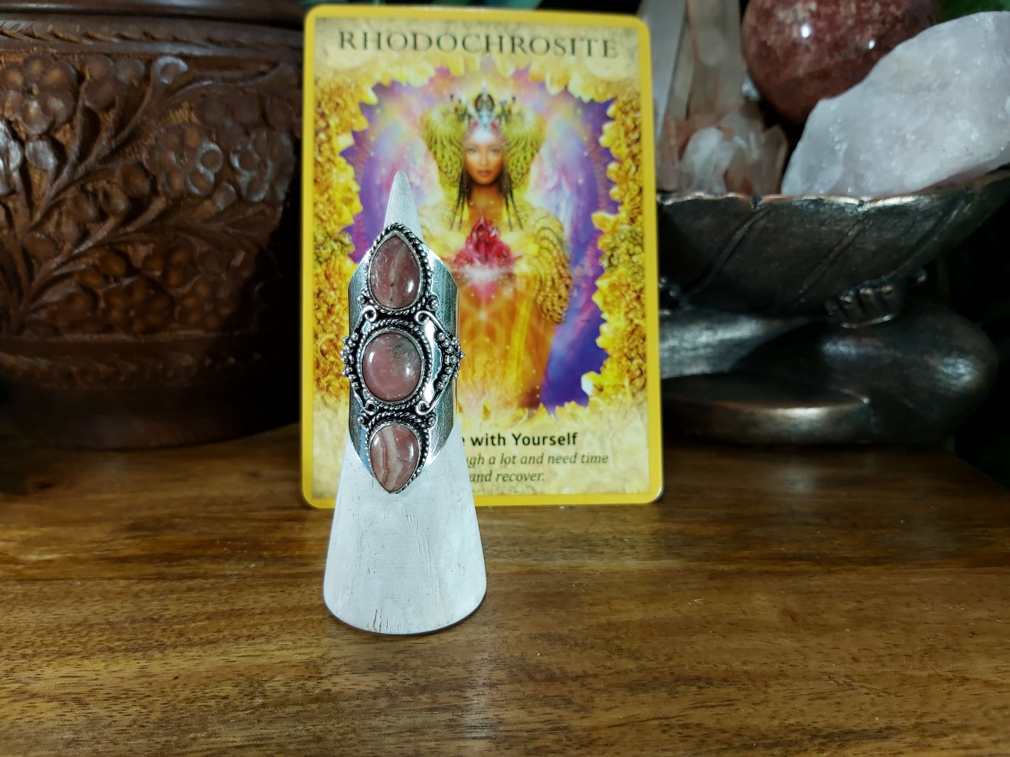 Rhodochrosite Love Ring Size US 8.5 (E94)