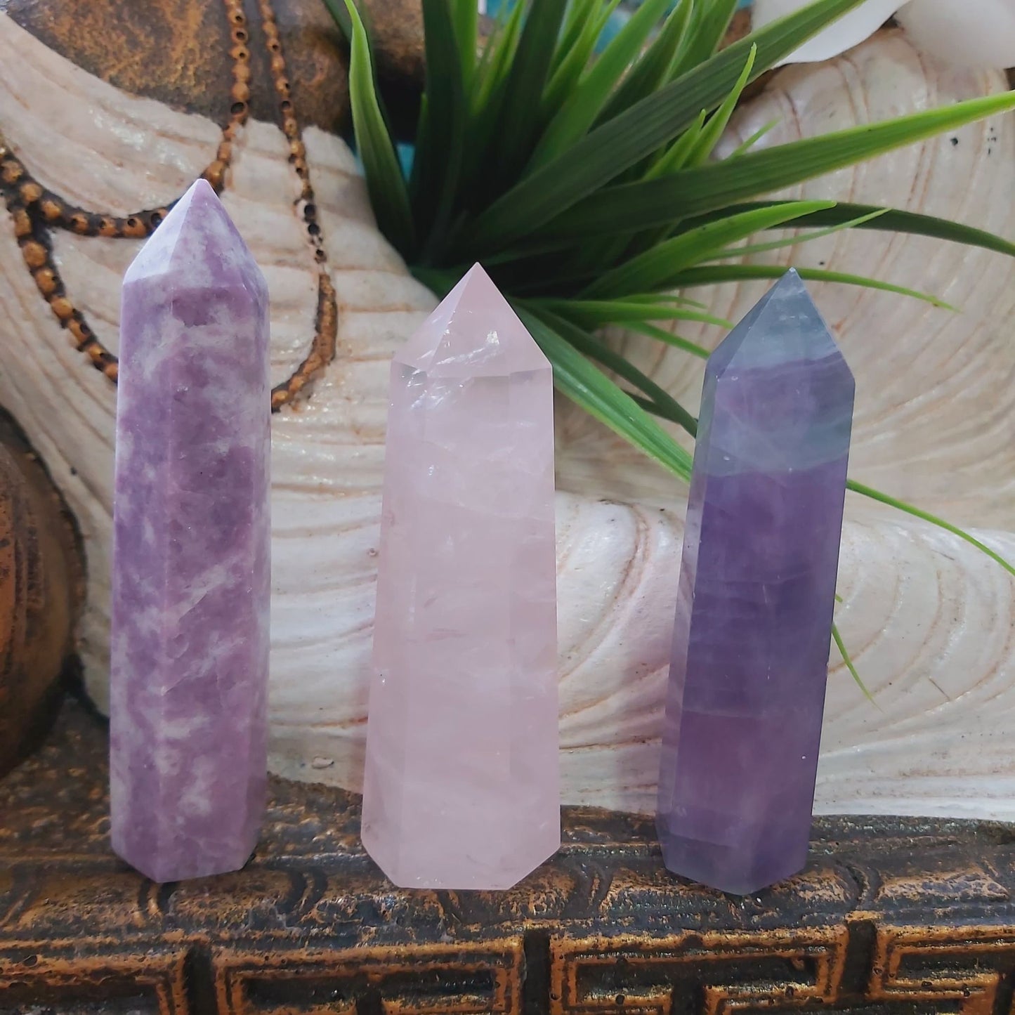 Fluorite, Rose Quartz, & Lepidolite Crystal Points 238 gms (GEM170)