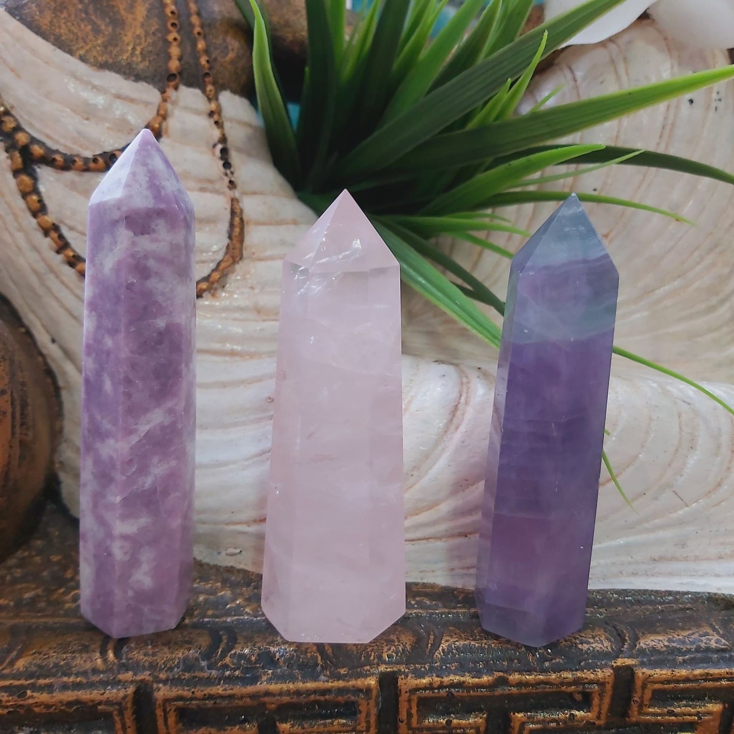 Fluorite, Rose Quartz, & Lepidolite Crystal Points 238 gms (GEM170)