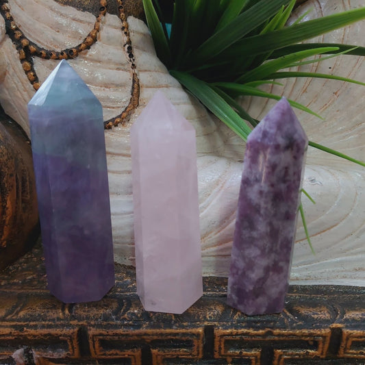 Fluorite, Rose Quartz, & Lepidolite Gemstone Points 251 gms (GEM171)
