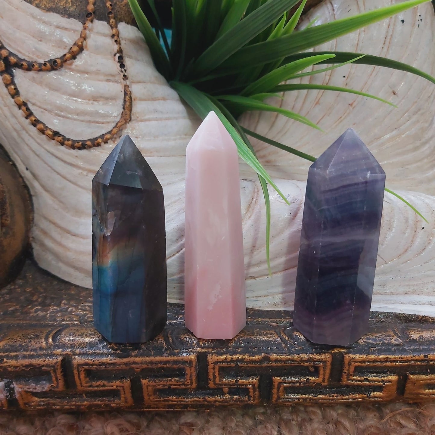 Fluorite, Pink Opal, & Labradorite Gemstones Points 195 gms (GEM172)