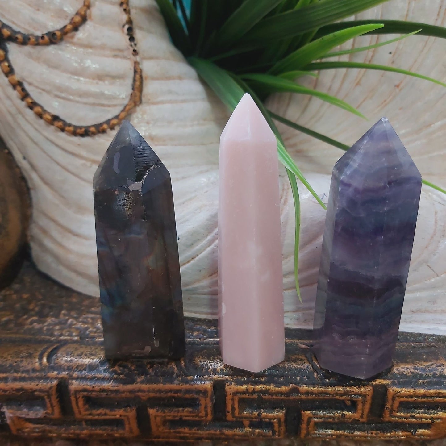 Fluorite, Pink Opal, & Labradorite Gemstones Points 195 gms (GEM172)