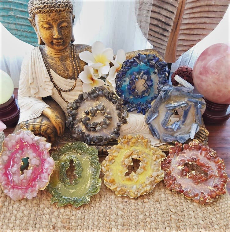 Handmade Chakra Crystal Resin Geode Set (7-Pack) (GEO13)