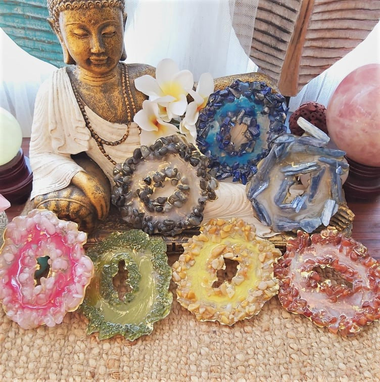Handmade Chakra Crystal Resin Geode Set (7-Pack) (GEO13)