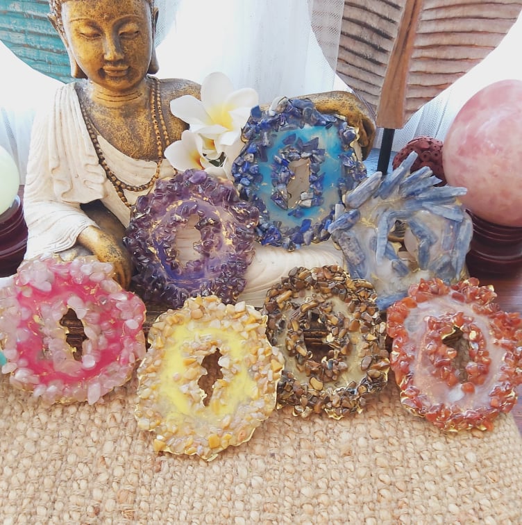 7-Pack Handmade Chakra Crystal Resin Geodes (GEO14)