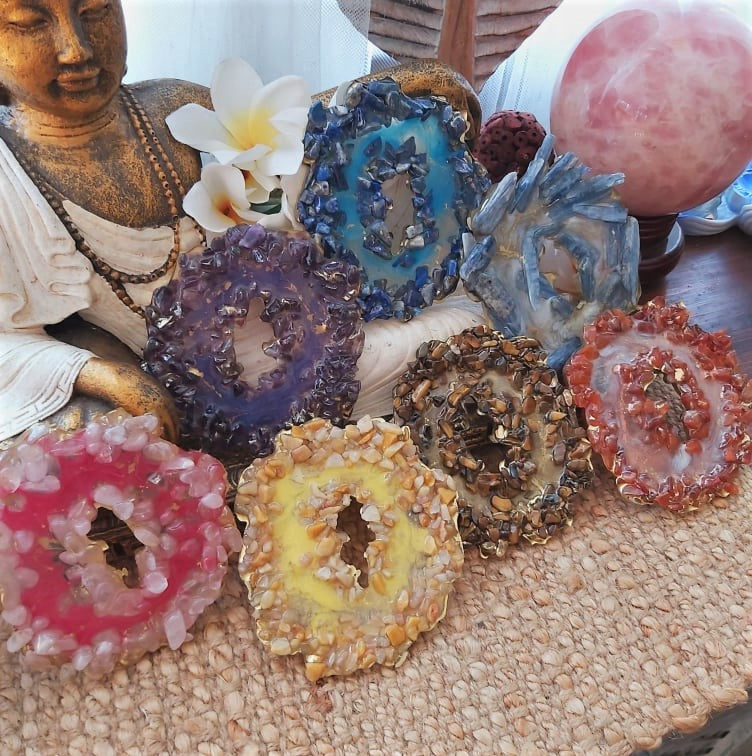 7-Pack Handmade Chakra Crystal Resin Geodes (GEO14)