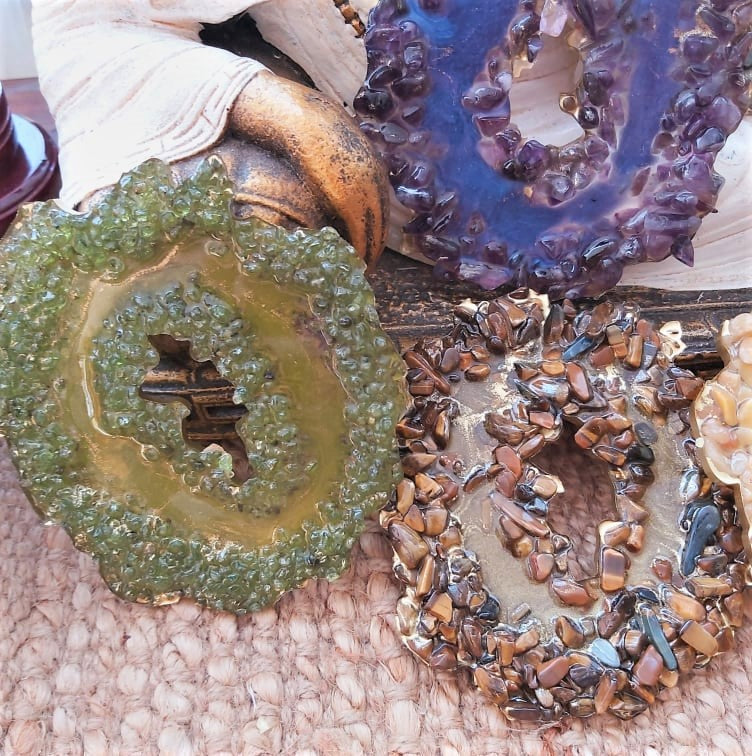 Handmade 7-Pack Chakra Crystal Resin Geode Set (GEO15)