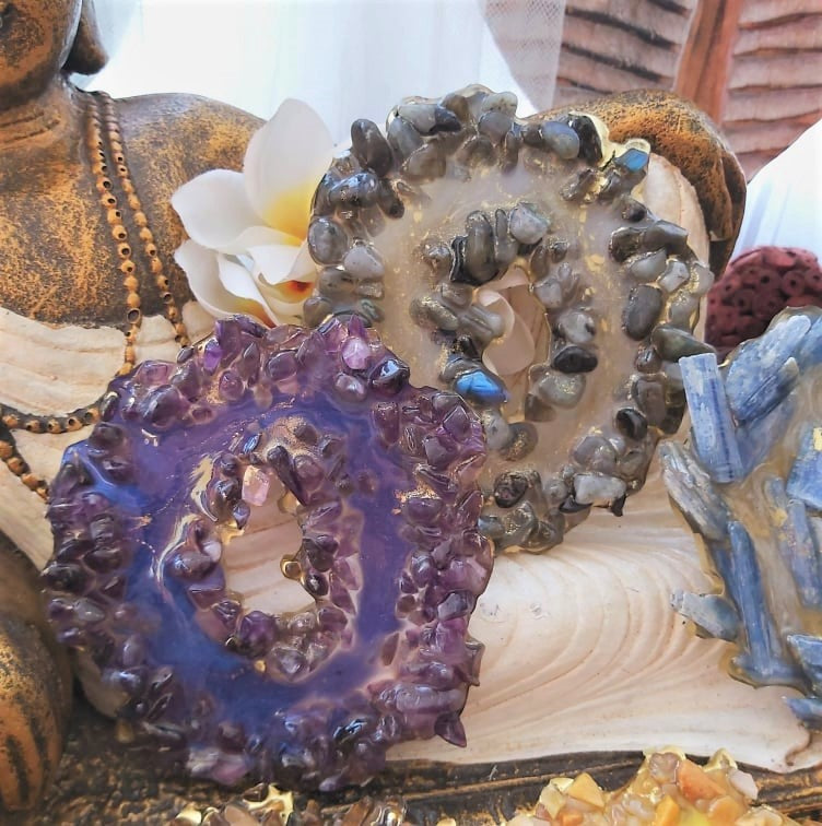 Handmade 7-Pack Chakra Crystal Resin Geode Set (GEO15)