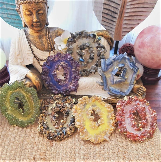Handmade 7-Pack Chakra Crystal Resin Geode Set (GEO15)