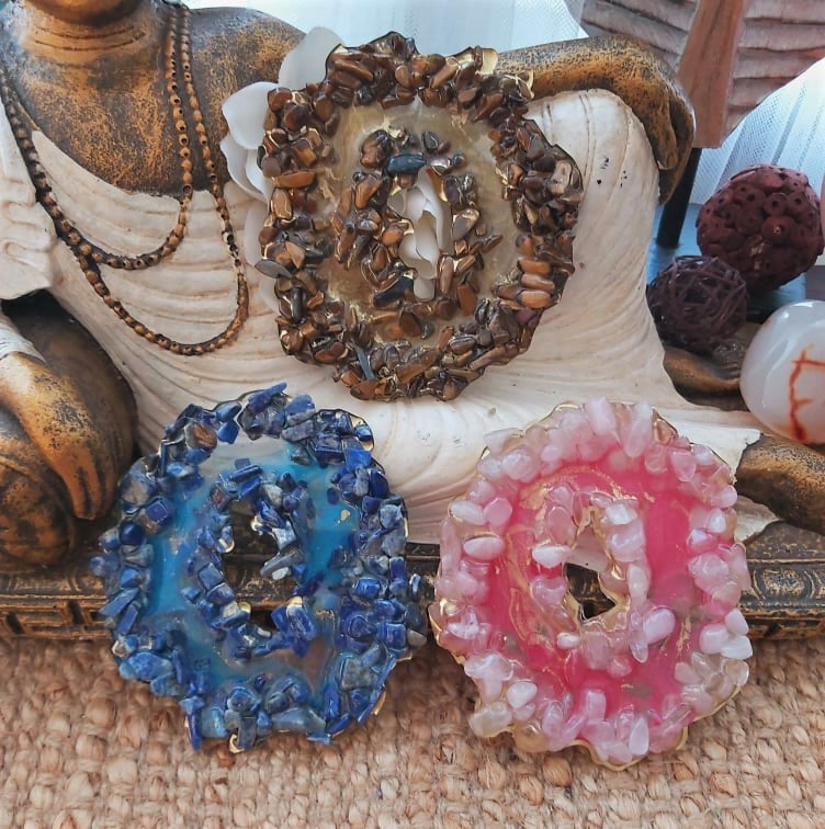 Handmade Crystal Resin Geode Set (3-Pack) – Tiger’s Eye, Rose Quartz, Lapis Lazuli (GEO16)