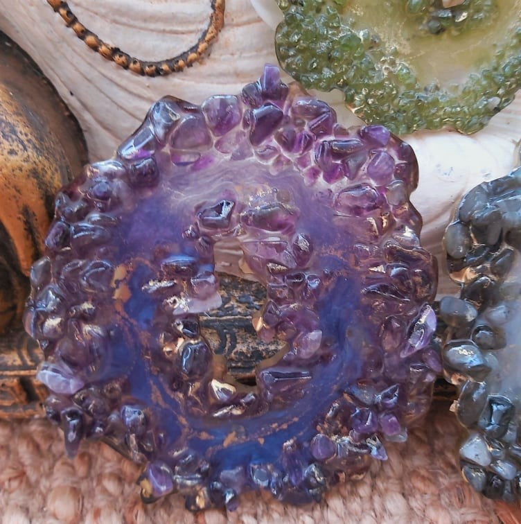 Amethyst, Labradorite & Peridot Crystal Resin Geode Set (3-Pack) (GEO17)