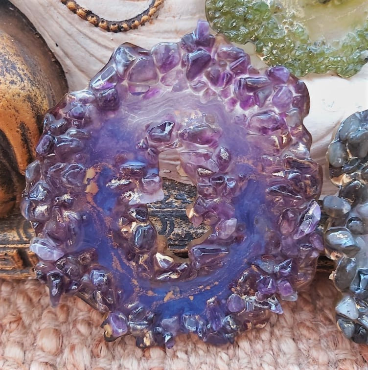 Amethyst, Labradorite & Peridot Crystal Resin Geode Set (3-Pack) (GEO17)