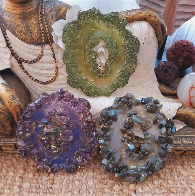 Amethyst, Labradorite & Peridot Crystal Resin Geode Set (3-Pack) (GEO17)