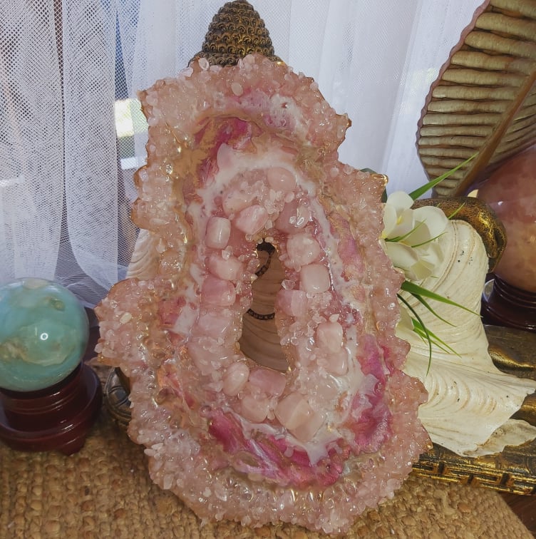 Rose Quartz Crystal & Resin Geode Decor (GEO6)