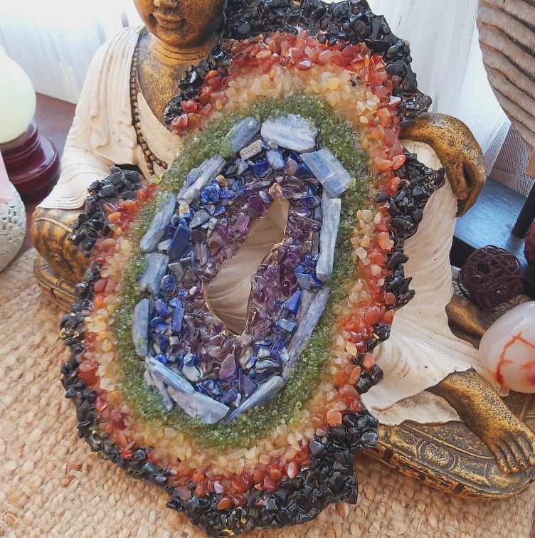 Handmade Large Chakra Crystal Resin Geode (GEO8)