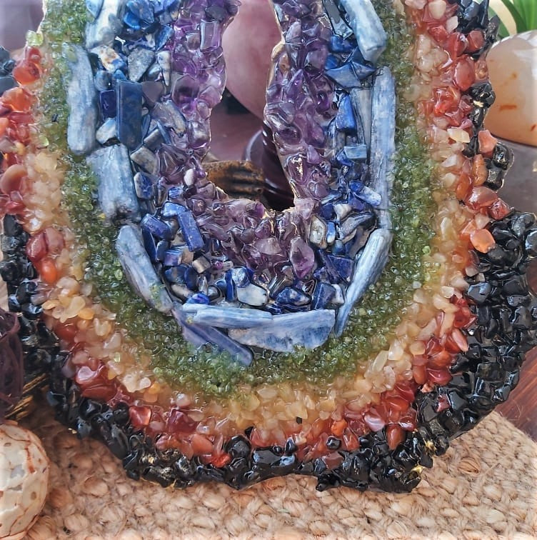 Handmade Large Chakra Crystal Resin Geode (GEO8)
