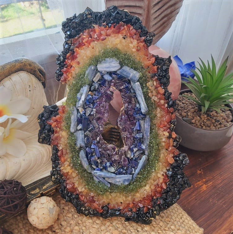 Handmade Large Chakra Crystal Resin Geode (GEO8)