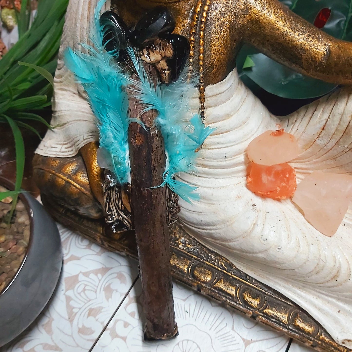 Handmade Lukane Rose Quartz & Black Obsidian Gemstone Crystal Wand (#167)