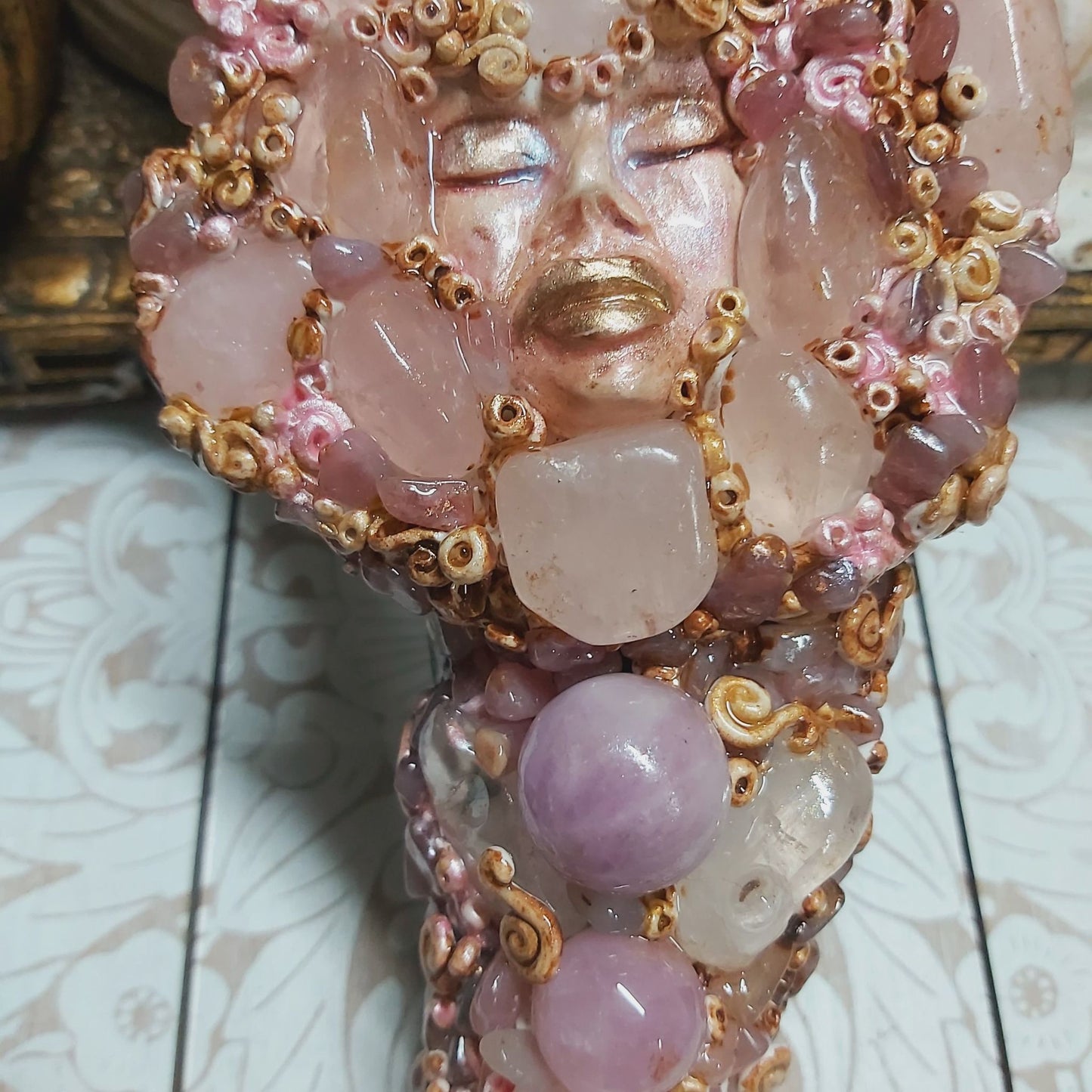 Handmade Kalone Rose Quartz Gemstone Crystal Wand (#177)