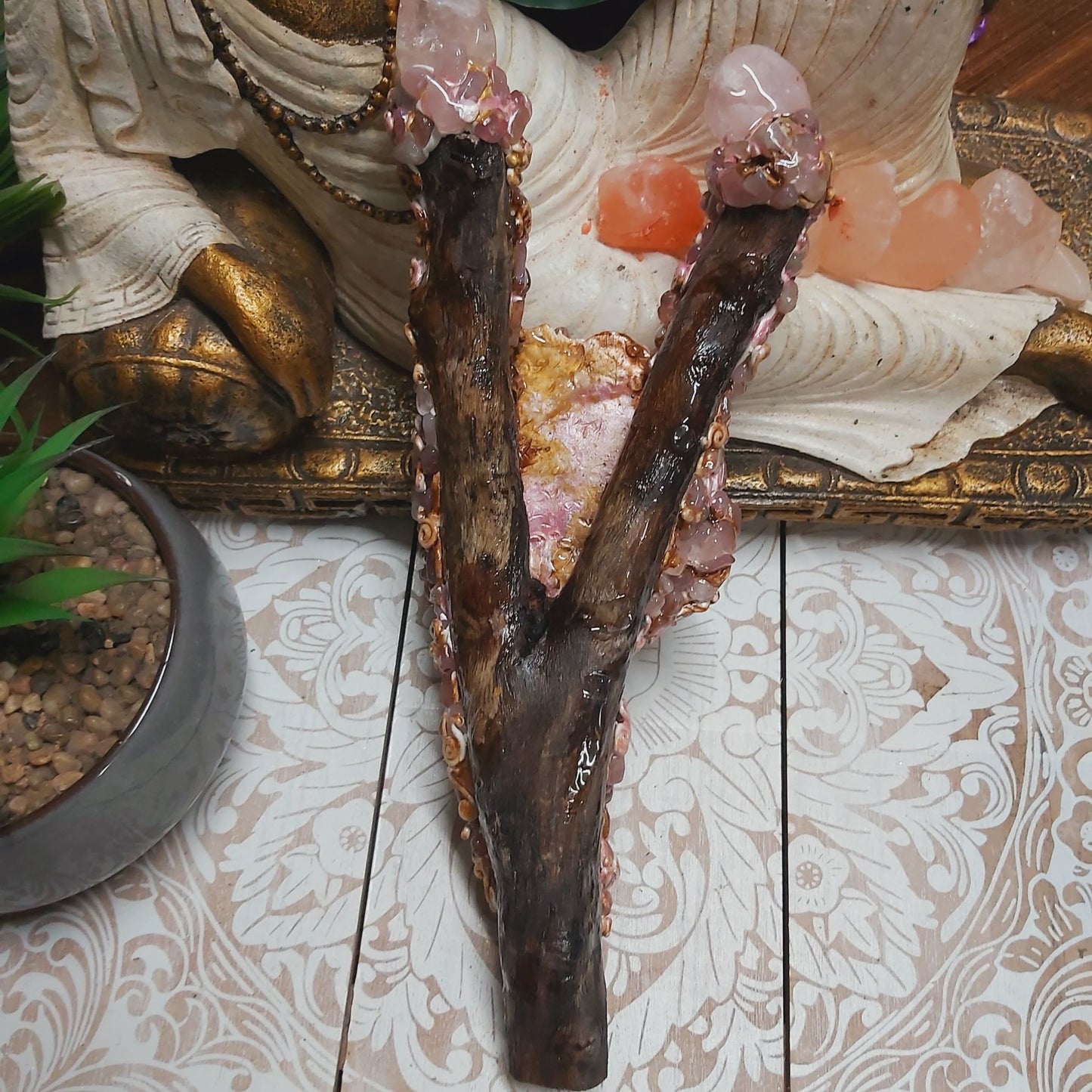 Handmade Kalone Rose Quartz Gemstone Crystal Wand (#177)