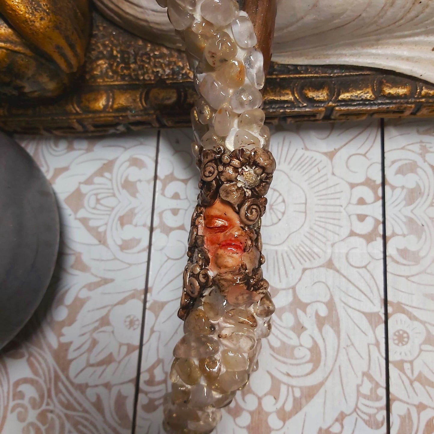 Handmade Nikati Golden Healer Quartz Gemstone Crystal Wand (#181)