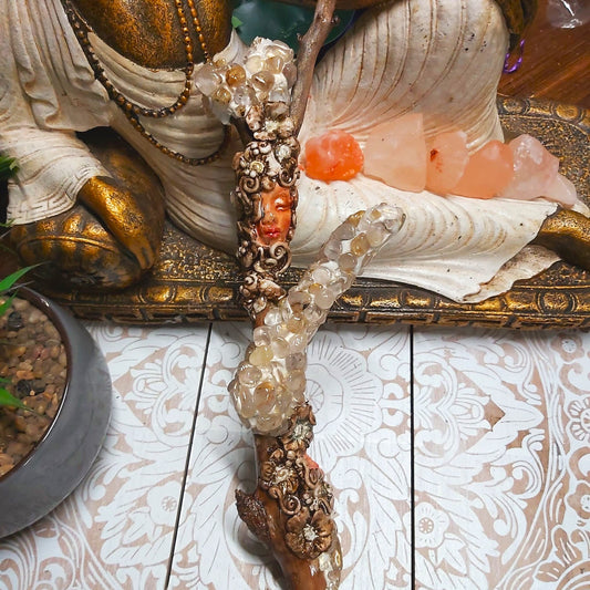 Handmade Nikati Golden Healer Quartz Gemstone Crystal Wand (#181)