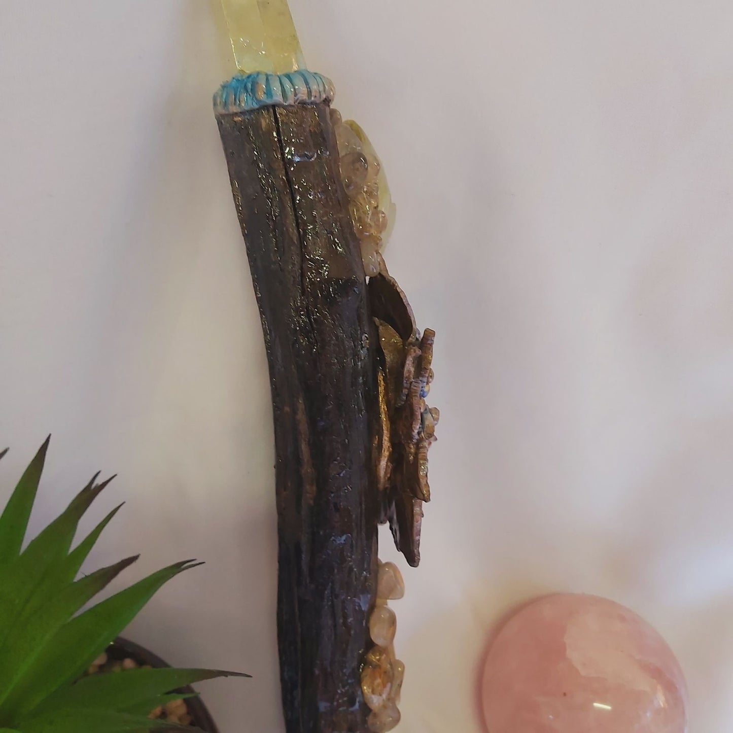 Handmade Dioya Citrine Gemstone Crystal Healing Wand (#185)