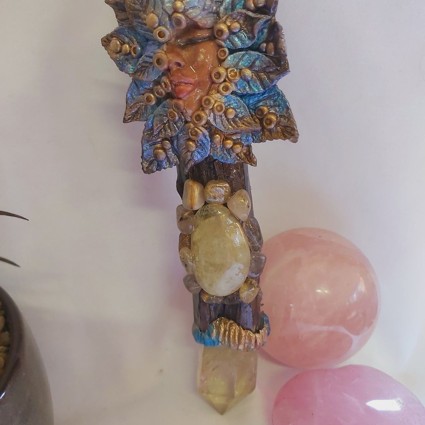 Handmade Dioya Citrine Gemstone Crystal Healing Wand (#185)