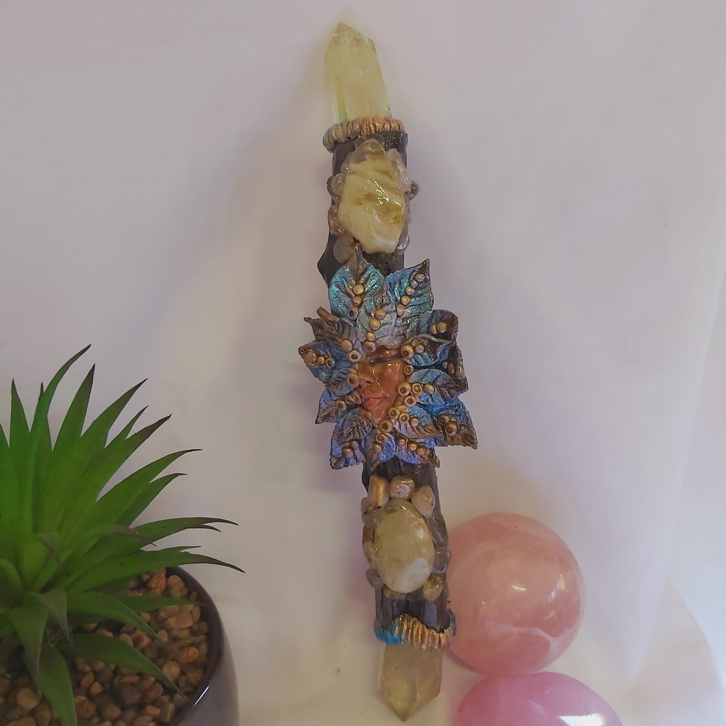 Handmade Dioya Citrine Gemstone Crystal Healing Wand (#185)